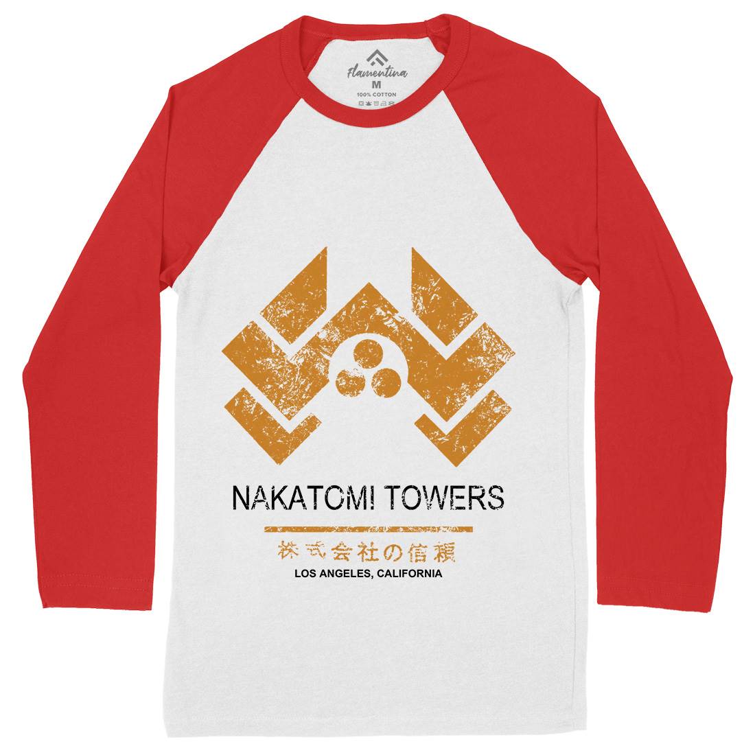Nakatomi Tower Mens Long Sleeve Baseball T-Shirt Retro D430