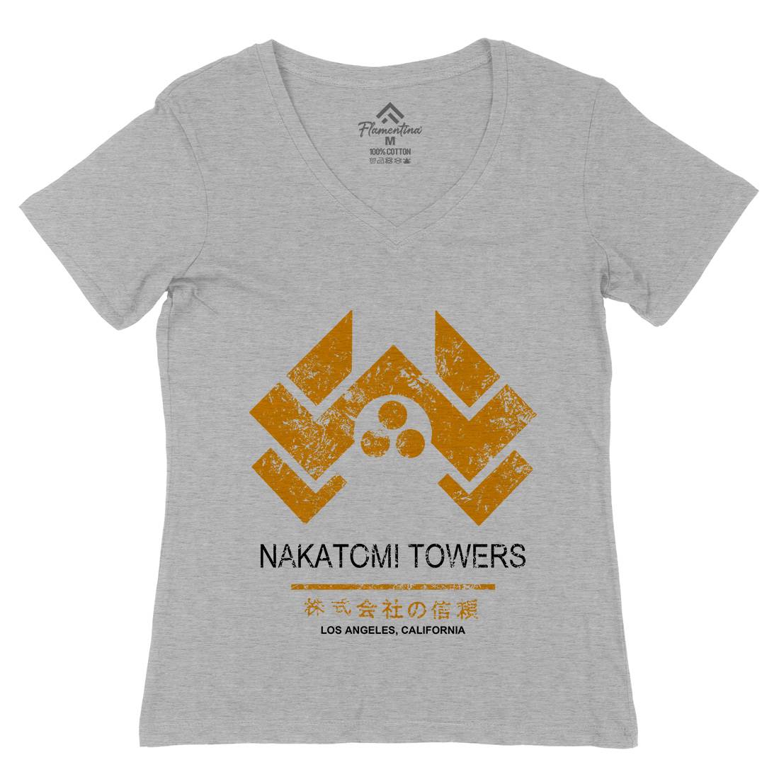 Nakatomi Tower Womens Organic V-Neck T-Shirt Retro D430