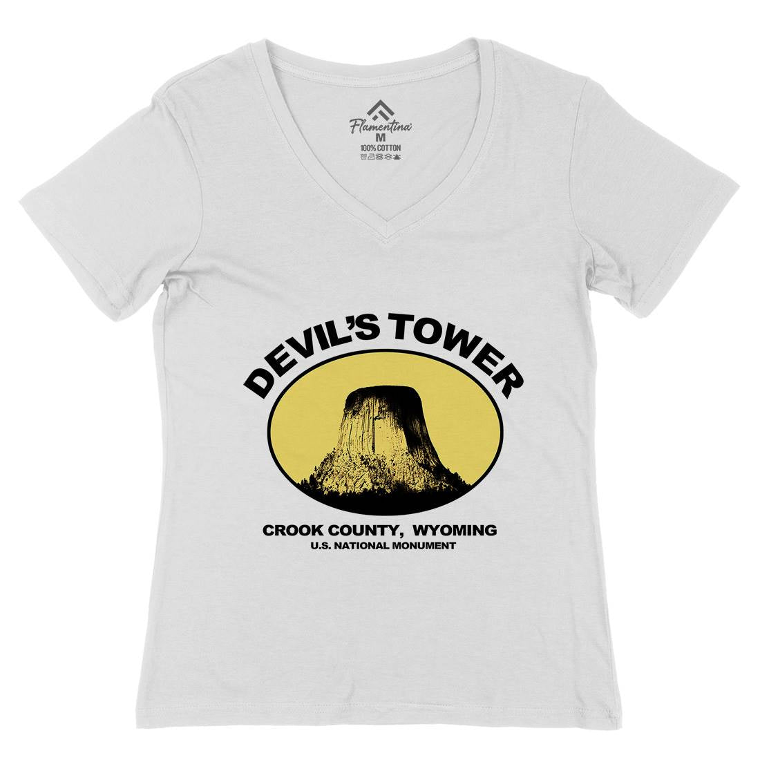 Devils Tower Womens Organic V-Neck T-Shirt Space D431