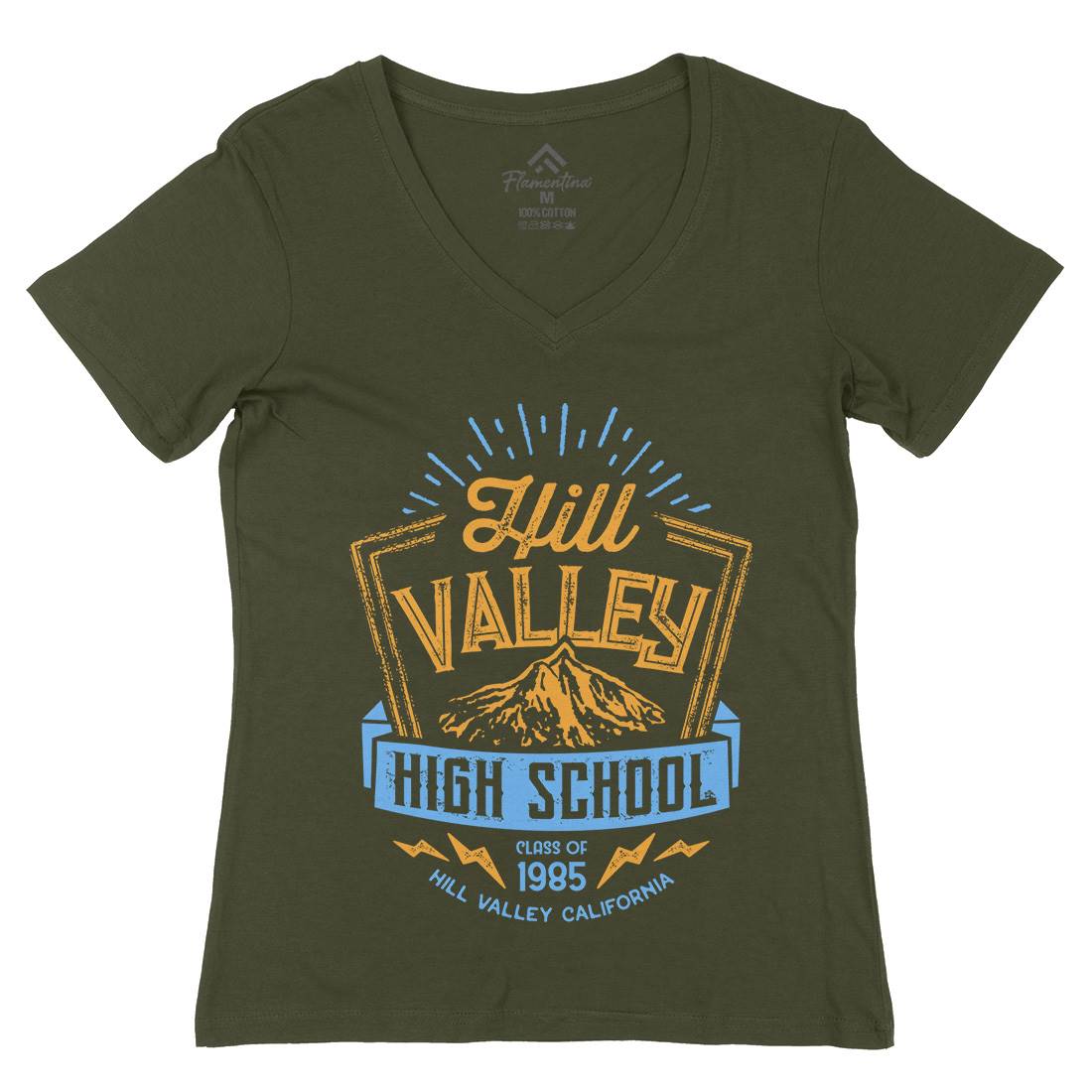 Hill Valley Womens Organic V-Neck T-Shirt Space D432