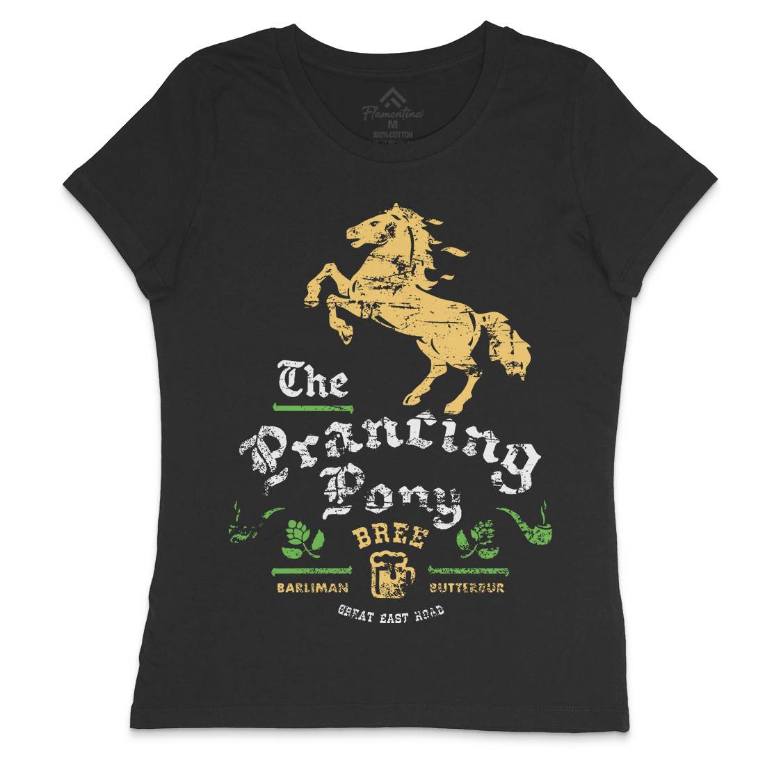 Prancing Pony Womens Crew Neck T-Shirt Drinks D433
