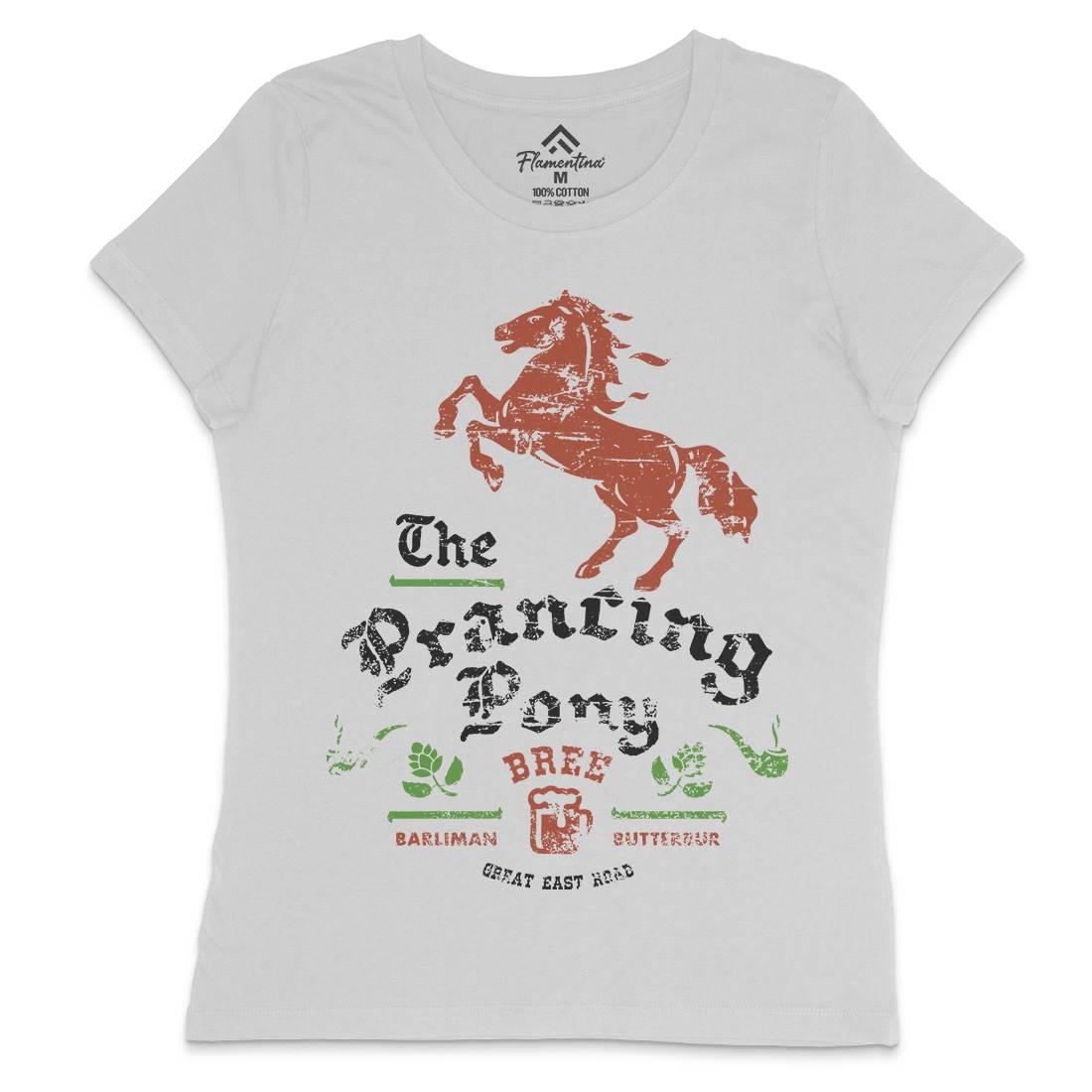 Prancing Pony Womens Crew Neck T-Shirt Drinks D433