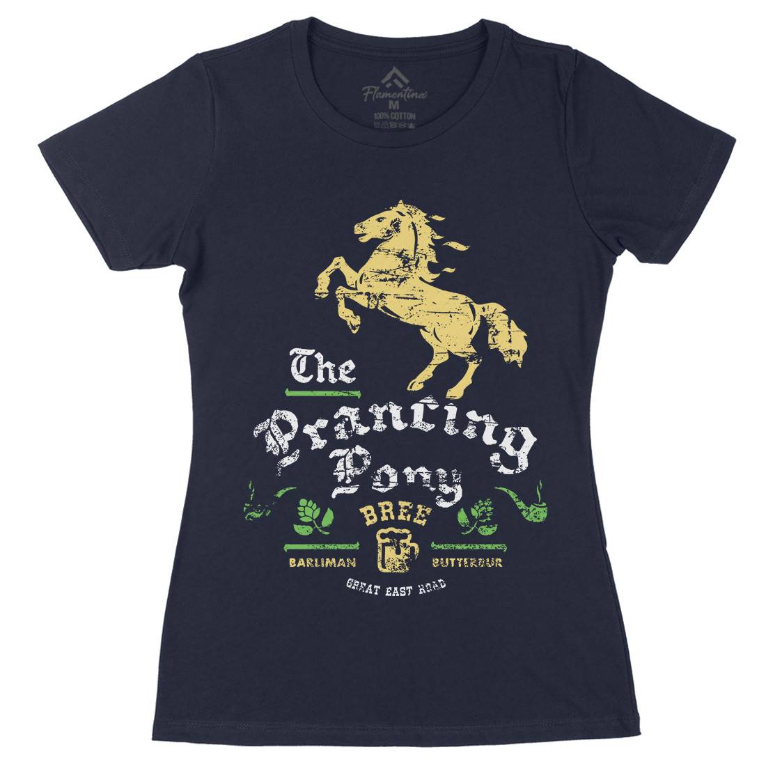 Prancing Pony Womens Organic Crew Neck T-Shirt Drinks D433