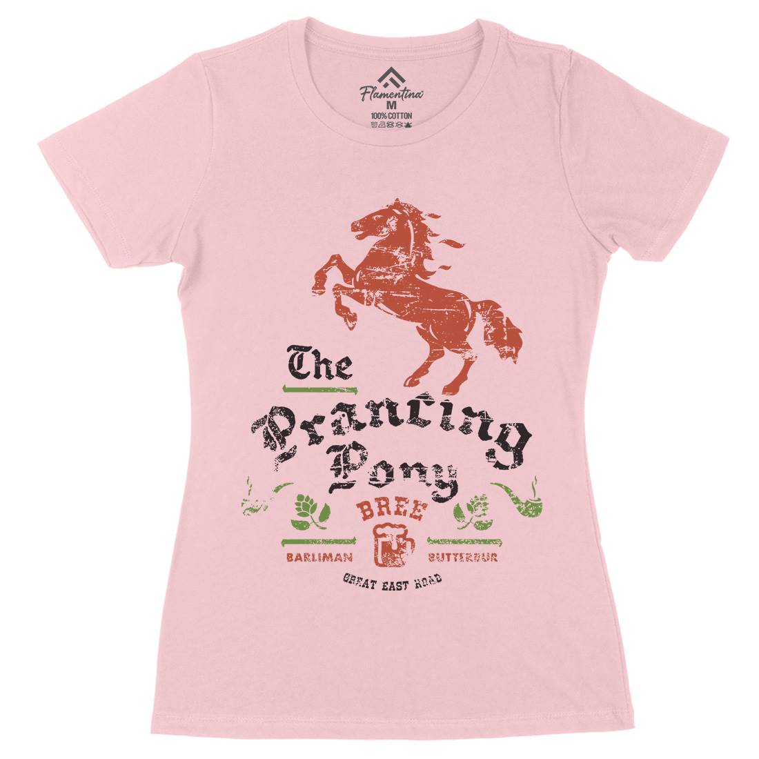 Prancing Pony Womens Organic Crew Neck T-Shirt Drinks D433