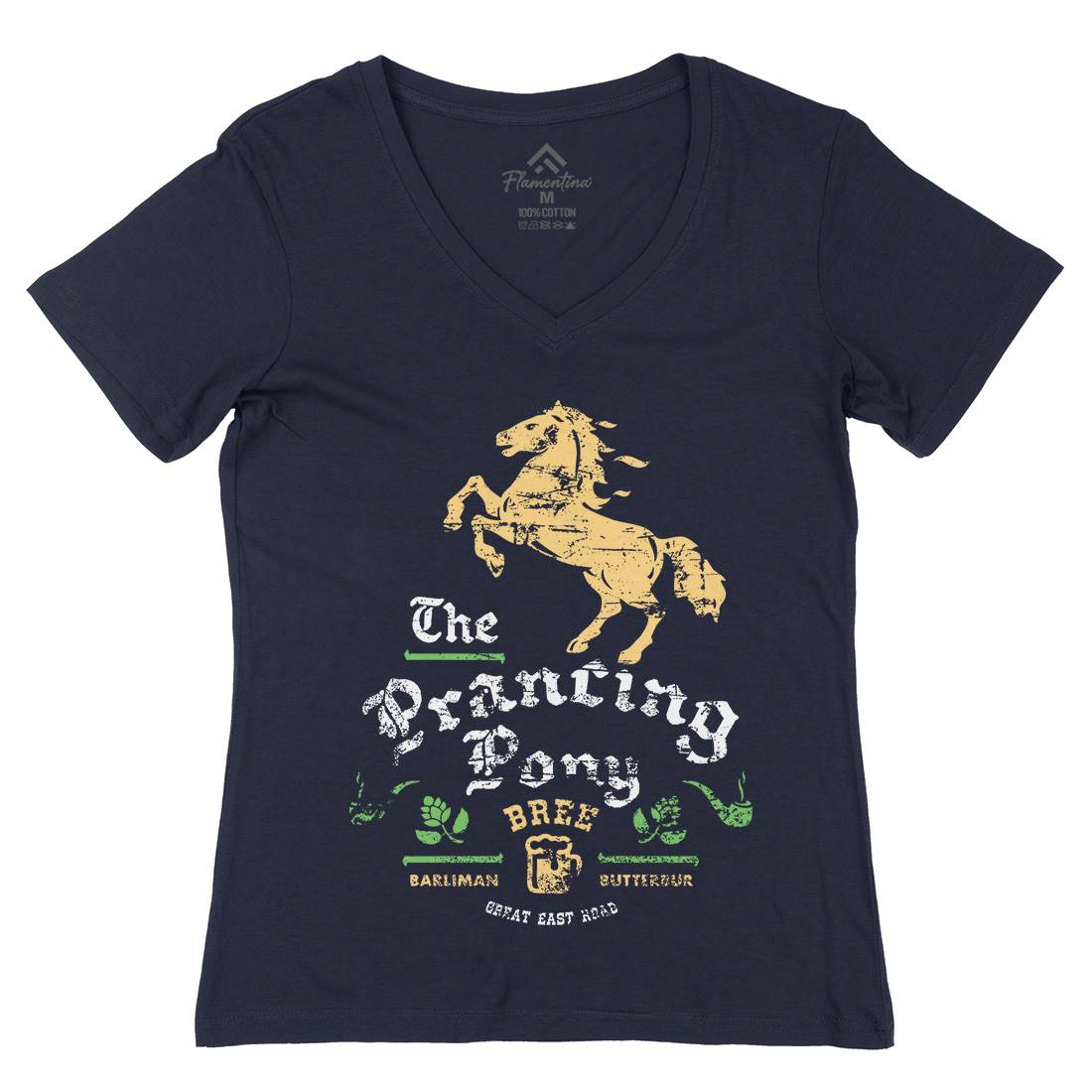 Prancing Pony Womens Organic V-Neck T-Shirt Drinks D433