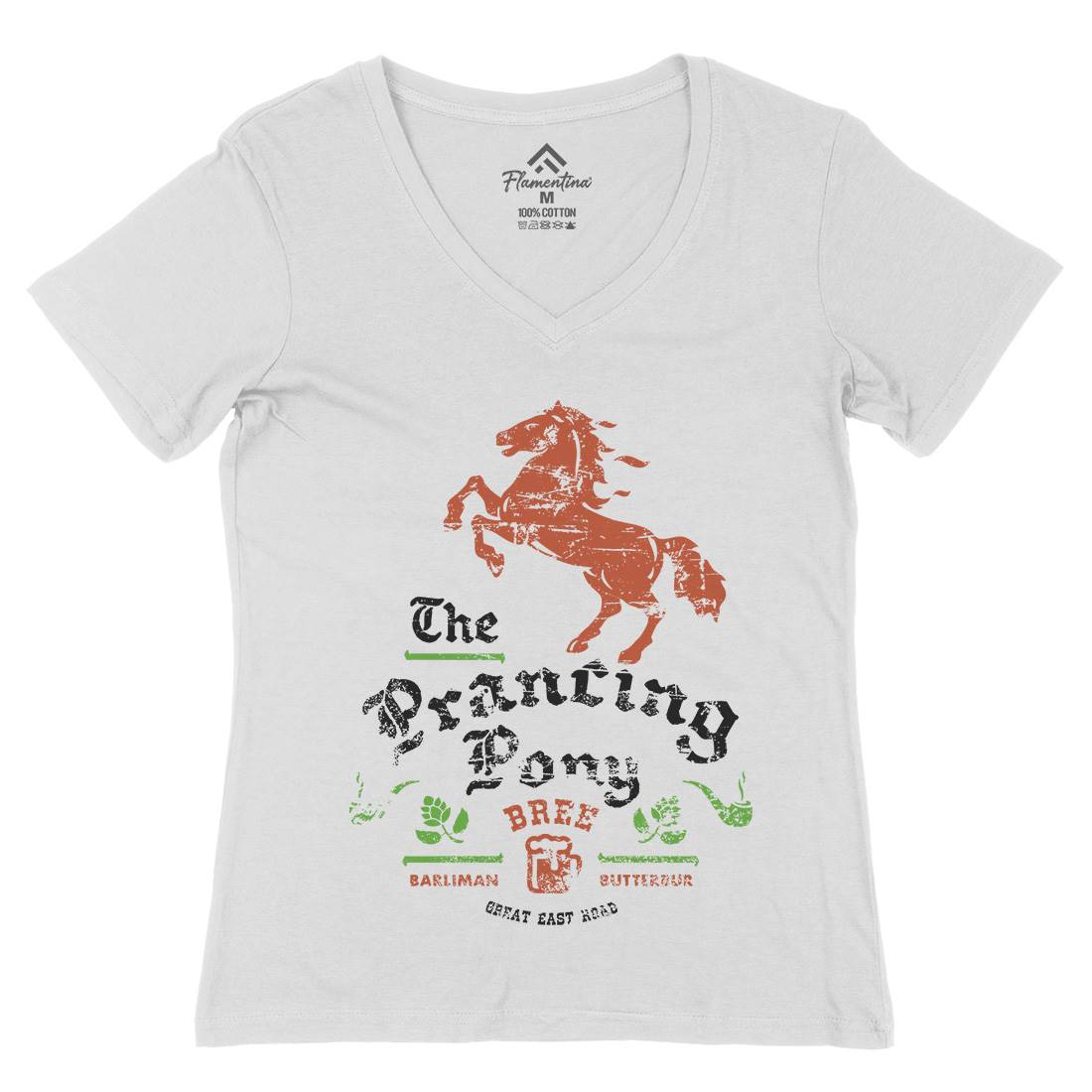 Prancing Pony Womens Organic V-Neck T-Shirt Drinks D433