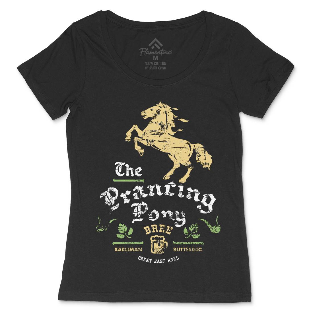 Prancing Pony Womens Scoop Neck T-Shirt Drinks D433