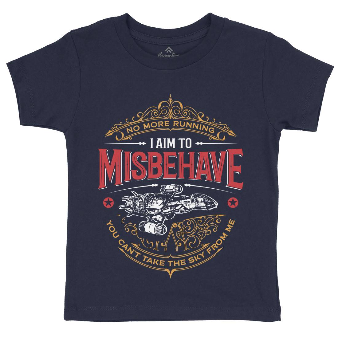 I Aim To Misbehave Kids Crew Neck T-Shirt Space D435
