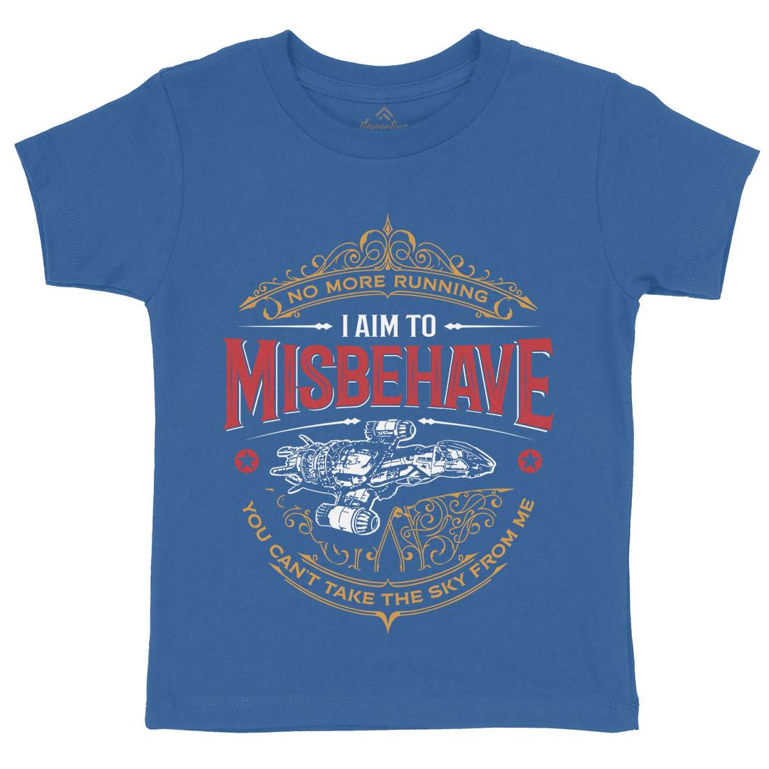 I Aim To Misbehave Kids Organic Crew Neck T-Shirt Space D435