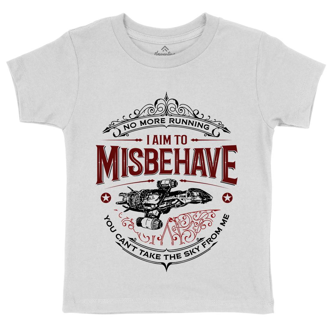 I Aim To Misbehave Kids Crew Neck T-Shirt Space D435