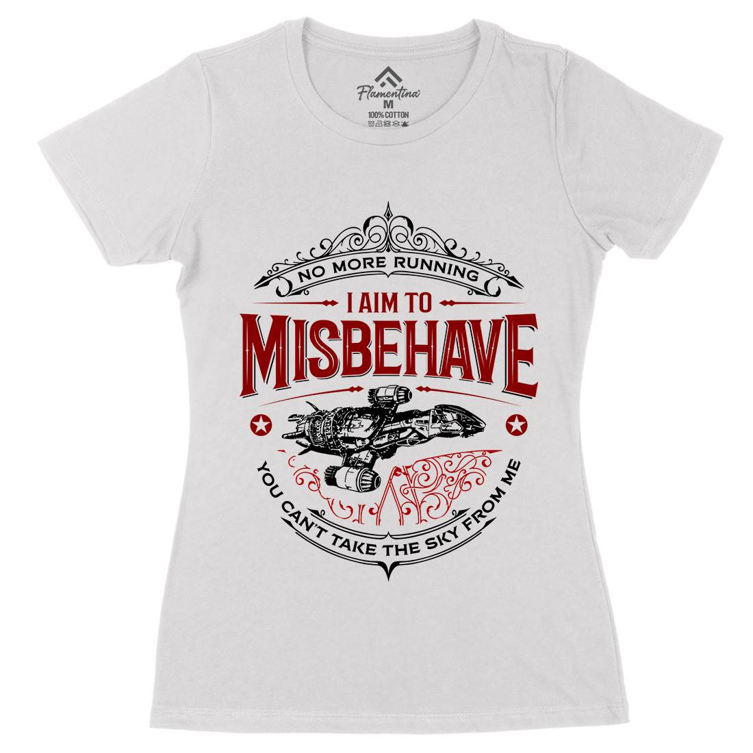 I Aim To Misbehave Womens Organic Crew Neck T-Shirt Space D435