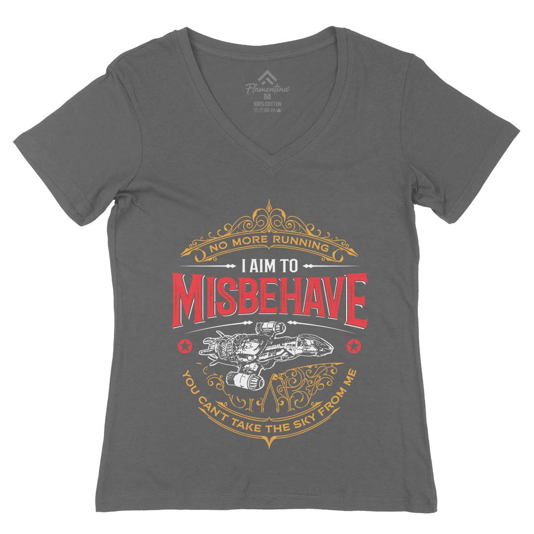 I Aim To Misbehave Womens Organic V-Neck T-Shirt Space D435