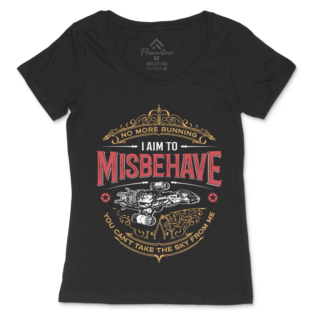 I Aim To Misbehave Womens Scoop Neck T-Shirt Space D435