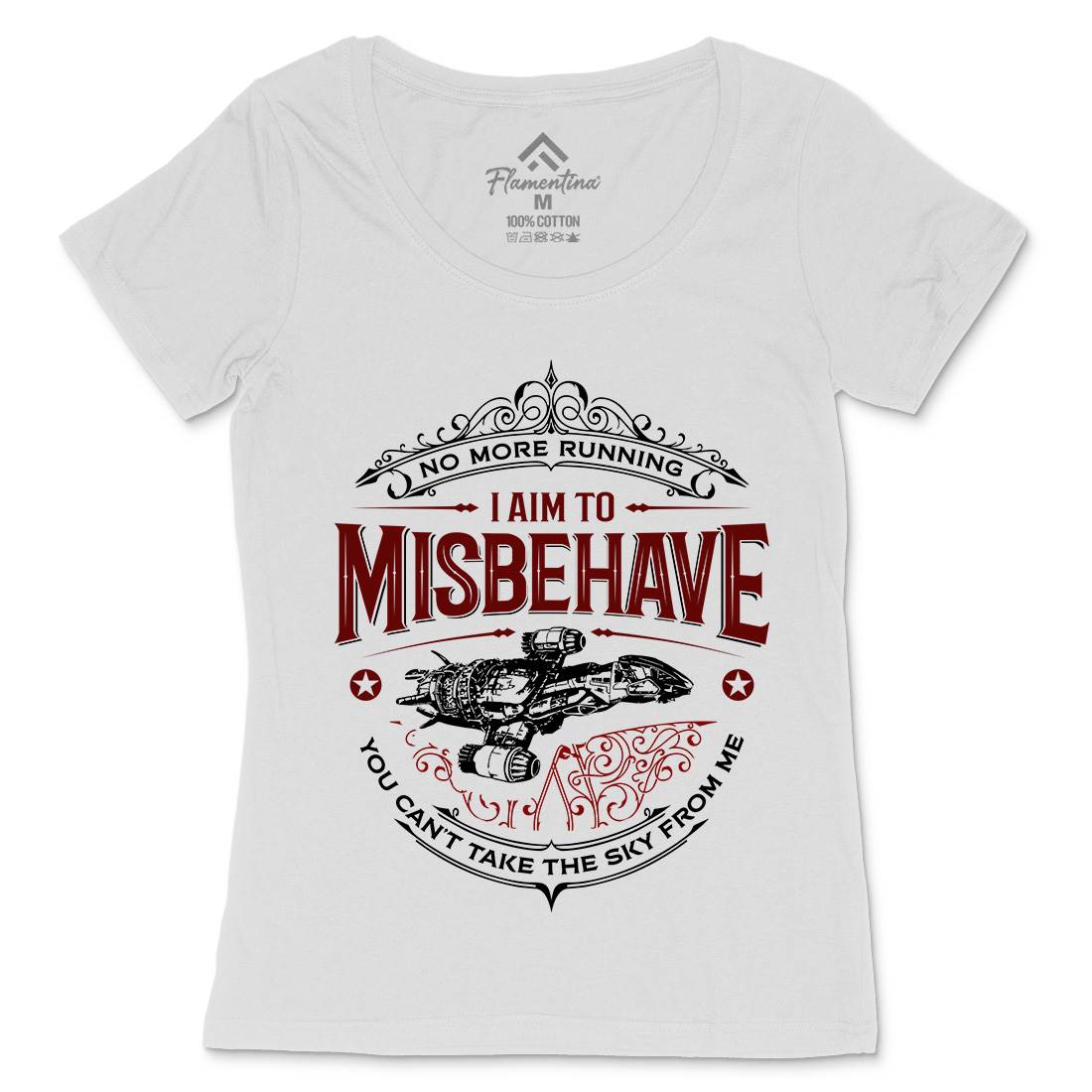 I Aim To Misbehave Womens Scoop Neck T-Shirt Space D435