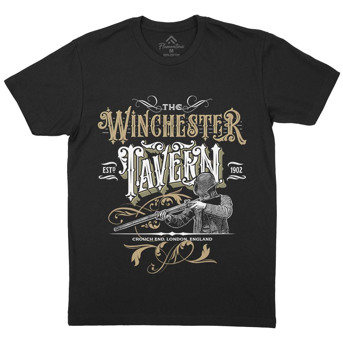 Winchester Tavern Mens Organic Crew Neck T-Shirt Horror D436