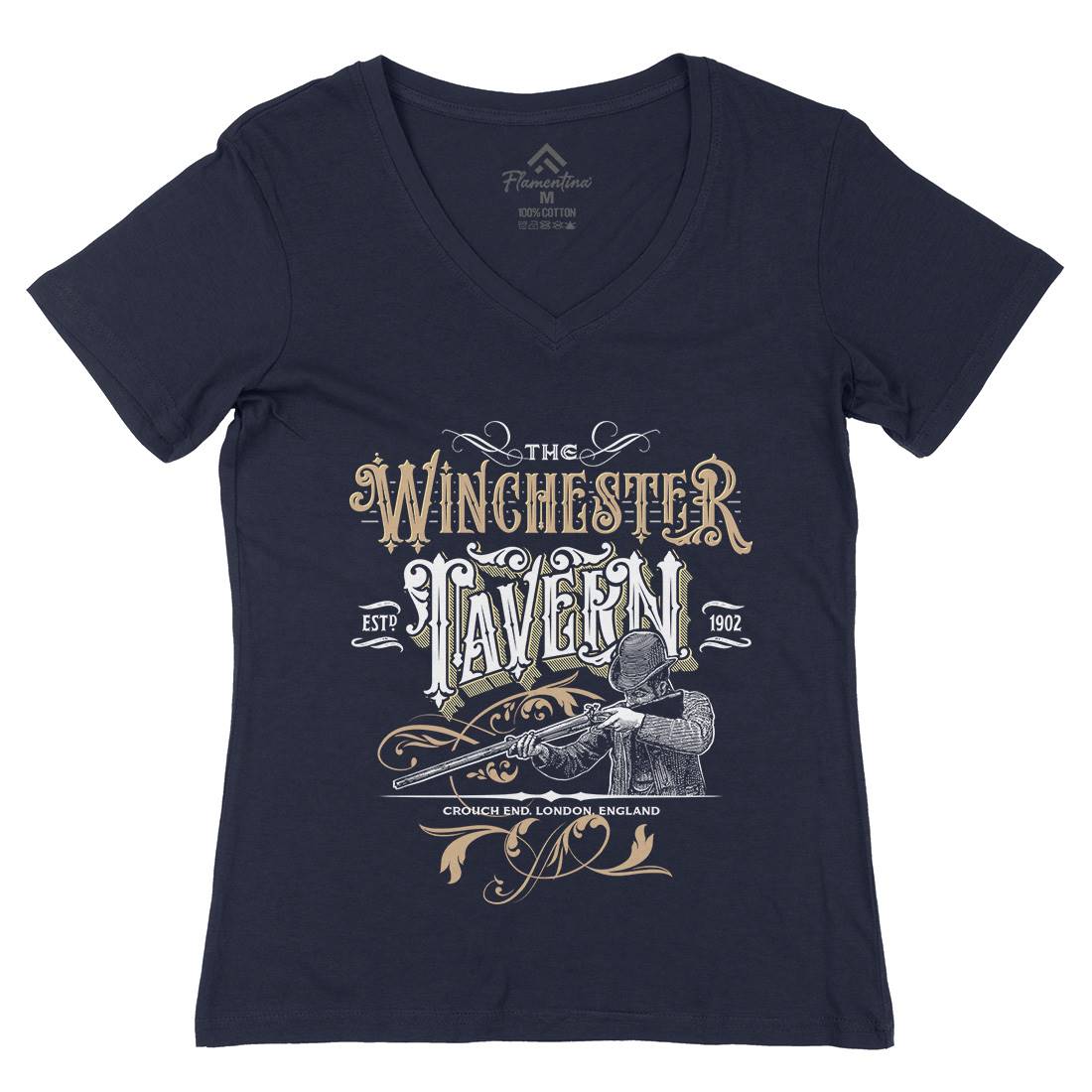 Winchester Tavern Womens Organic V-Neck T-Shirt Horror D436