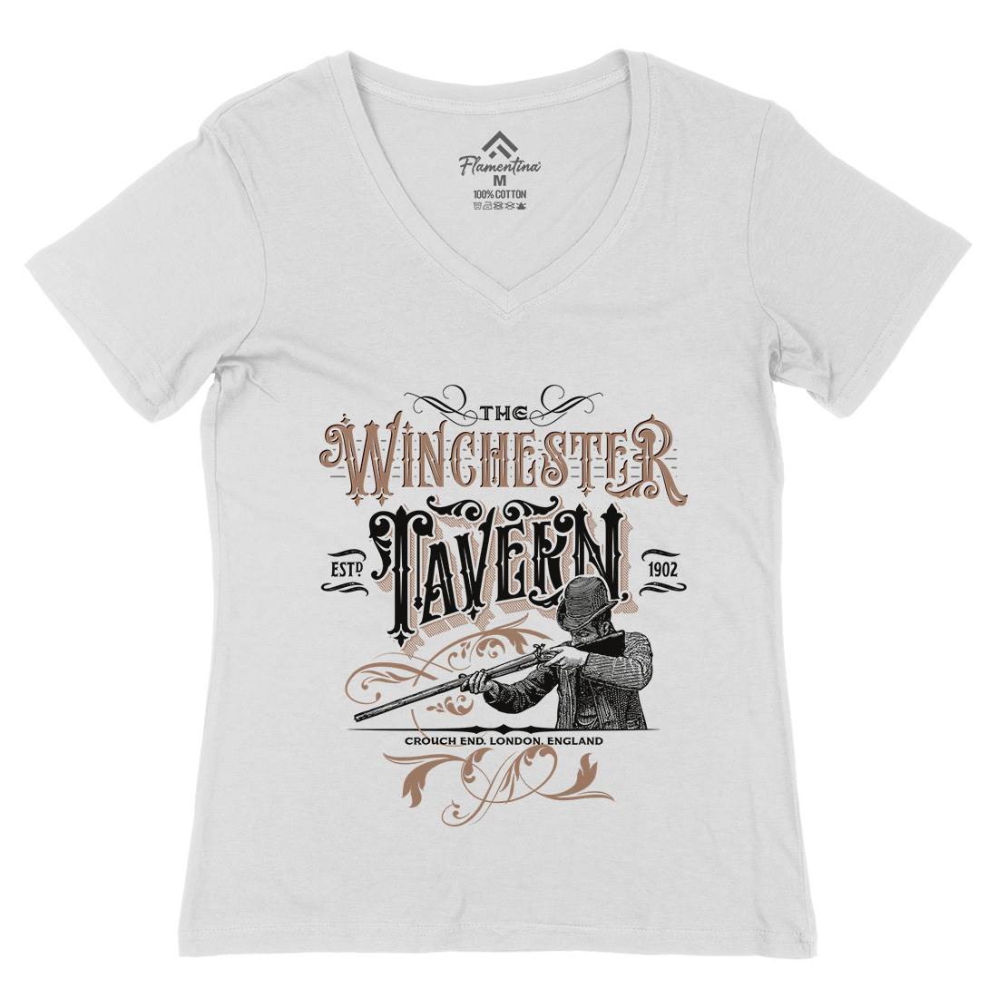 Winchester Tavern Womens Organic V-Neck T-Shirt Horror D436
