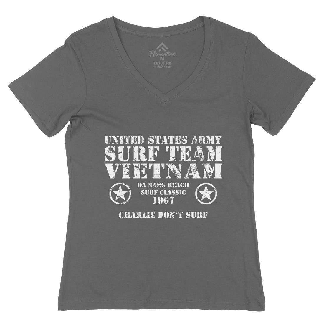 Surf Team Vietnam Womens Organic V-Neck T-Shirt Army D438