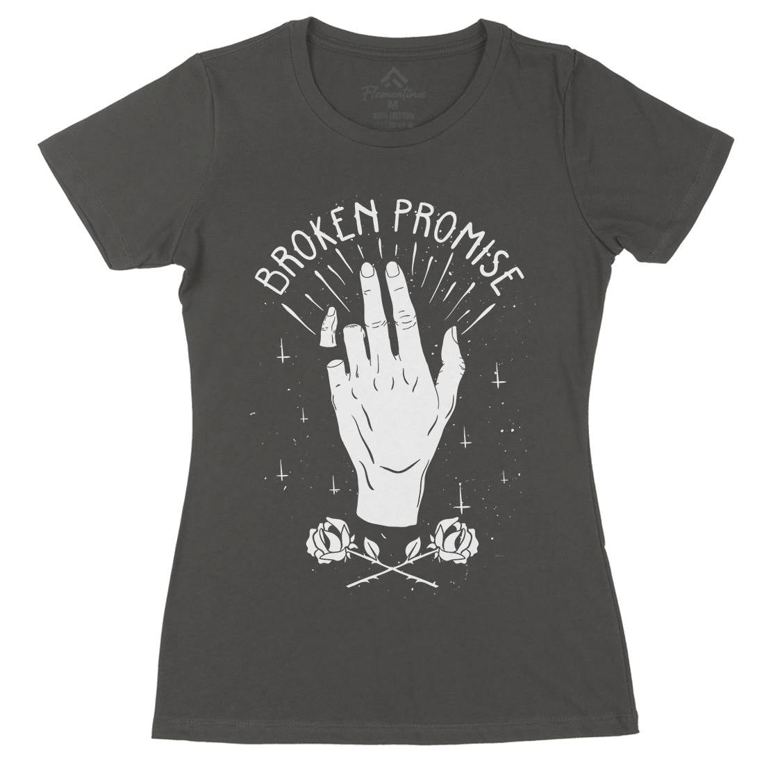 Broken Promise Womens Organic Crew Neck T-Shirt Retro D447