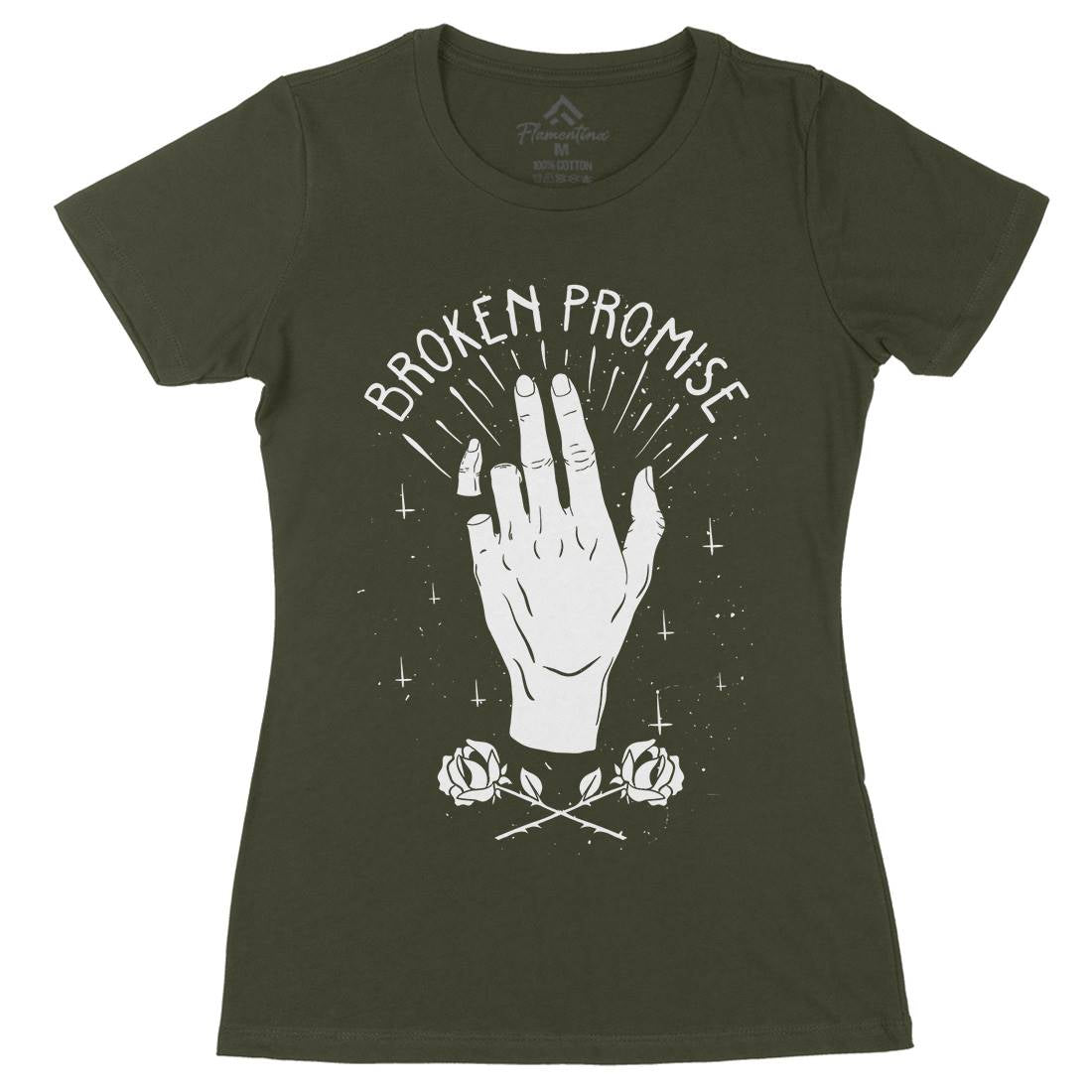 Broken Promise Womens Organic Crew Neck T-Shirt Retro D447