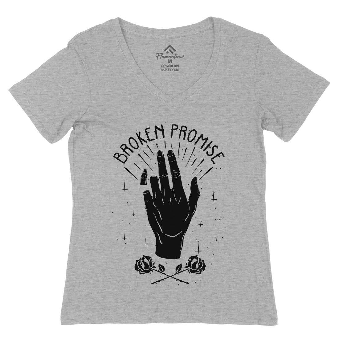 Broken Promise Womens Organic V-Neck T-Shirt Retro D447