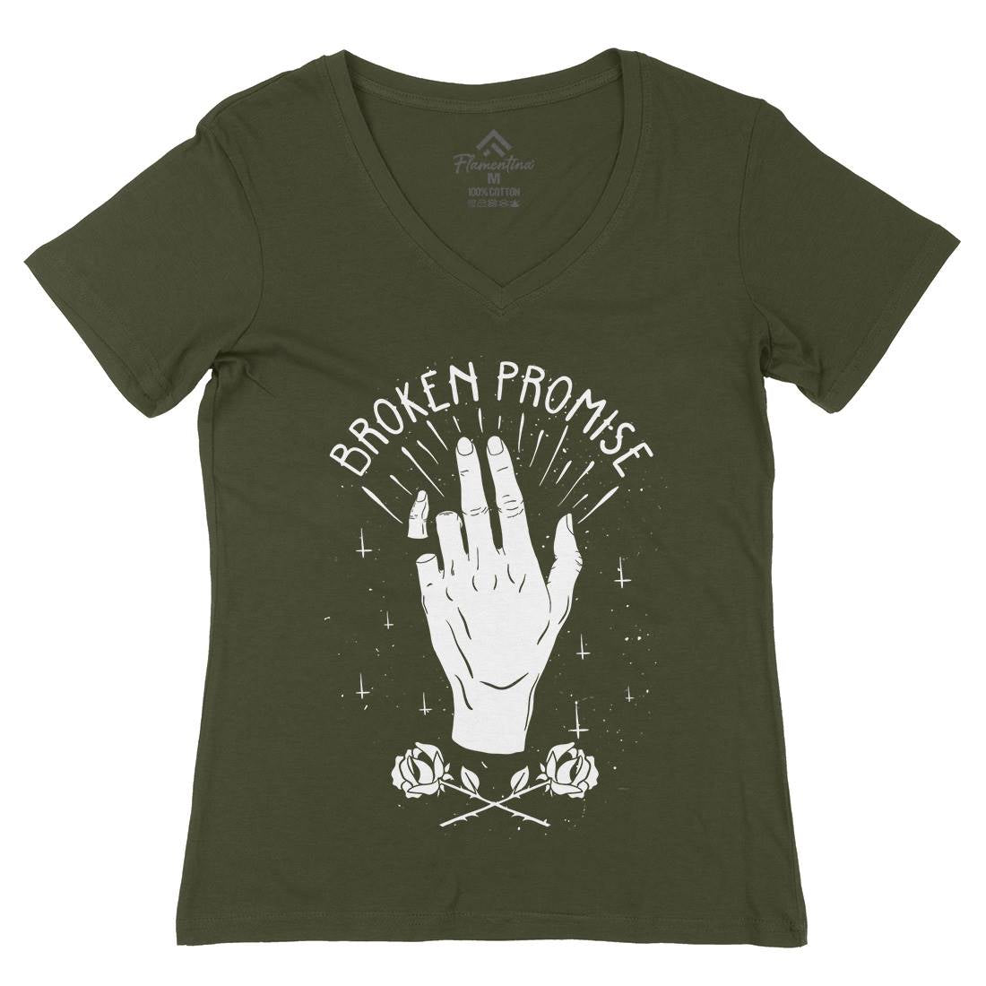 Broken Promise Womens Organic V-Neck T-Shirt Retro D447