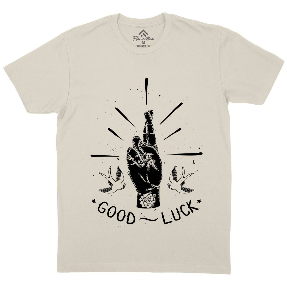 Good Luck Mens Organic Crew Neck T-Shirt Tattoo D461