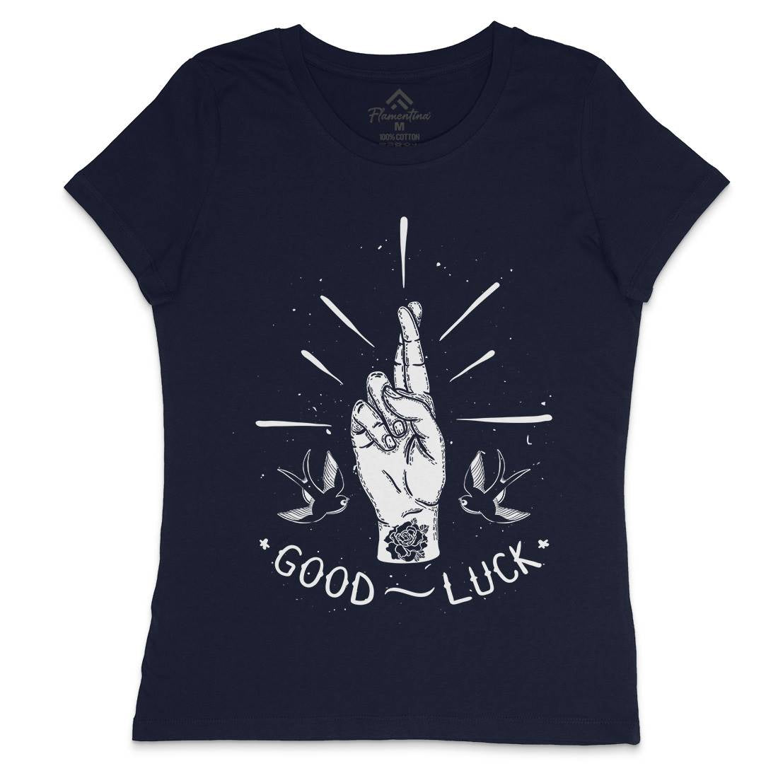 Good Luck Womens Crew Neck T-Shirt Tattoo D461