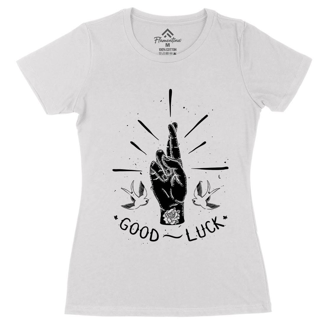 Good Luck Womens Organic Crew Neck T-Shirt Tattoo D461