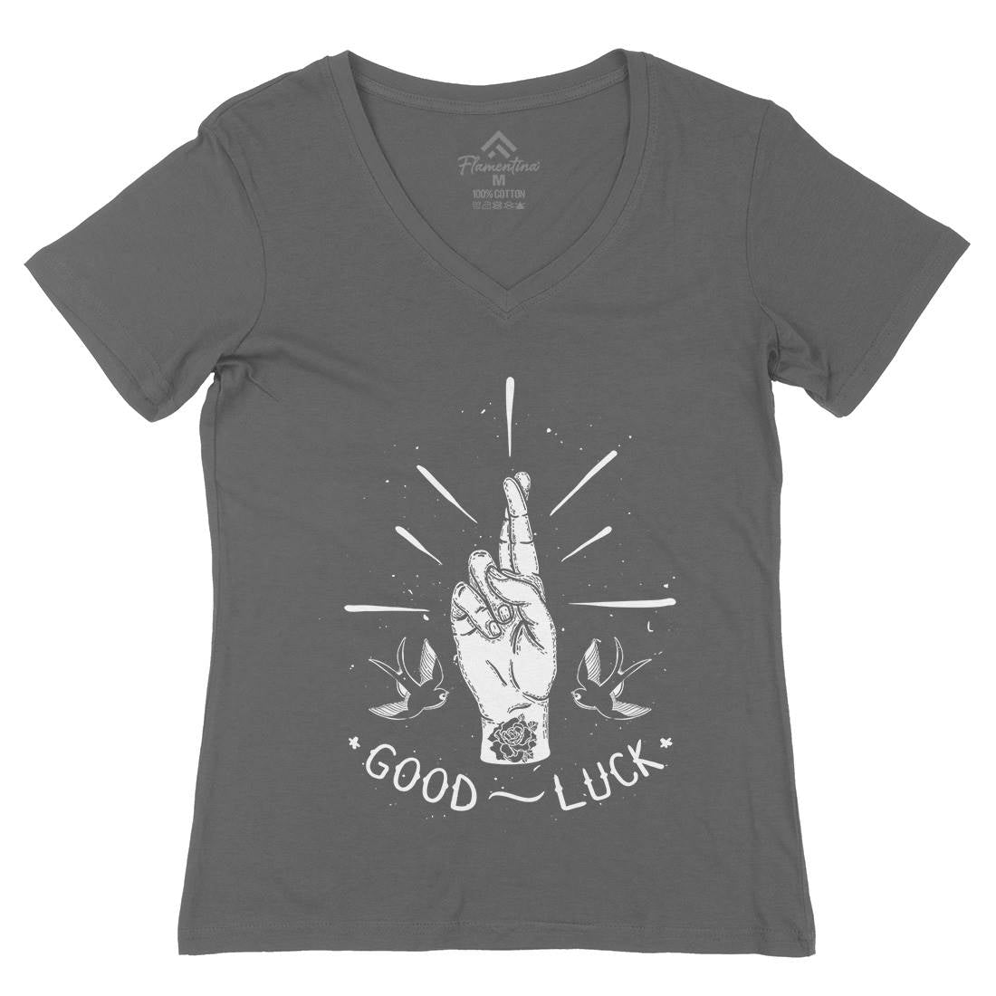 Good Luck Womens Organic V-Neck T-Shirt Tattoo D461