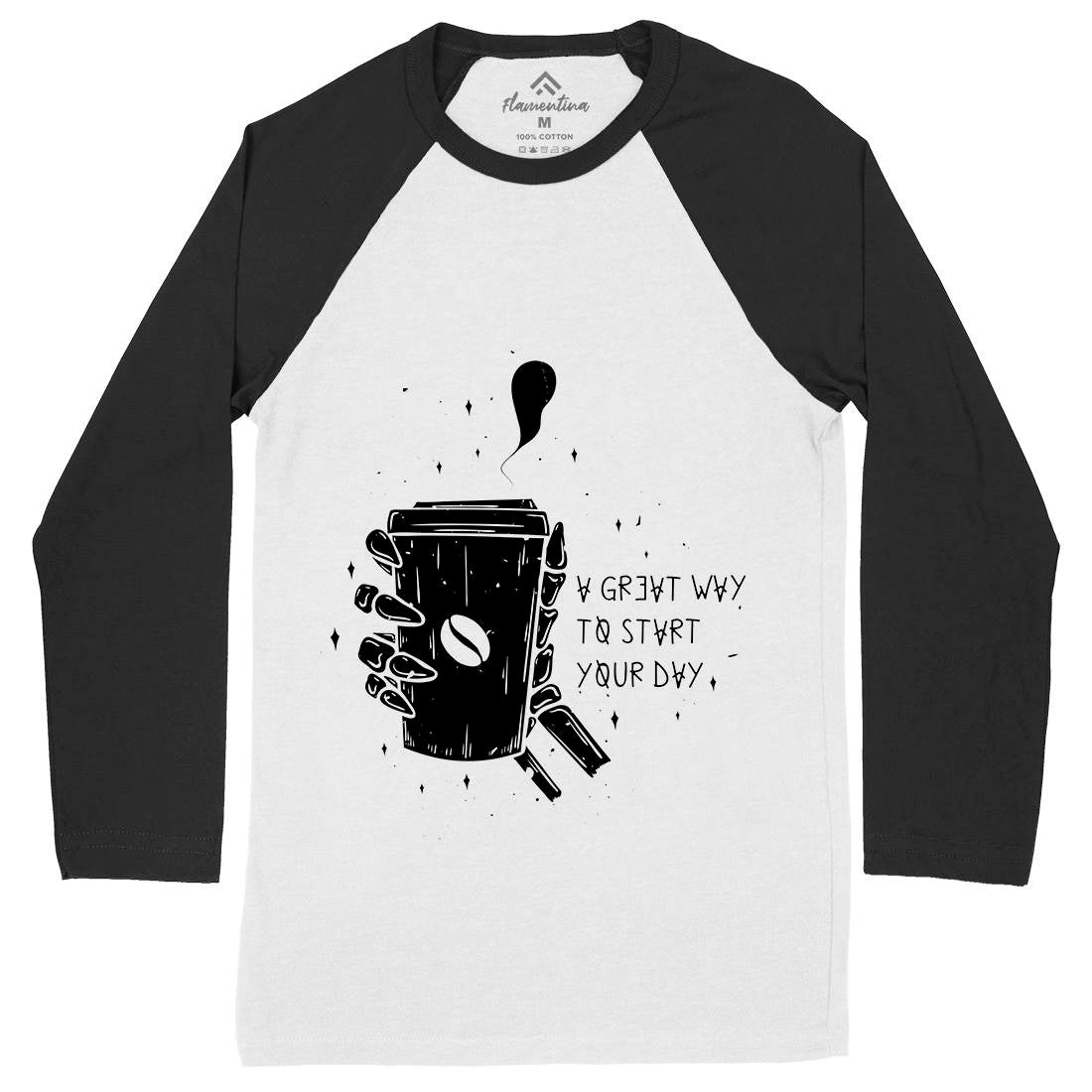 Morning Coffee Mens Long Sleeve Baseball T-Shirt Drinks D472