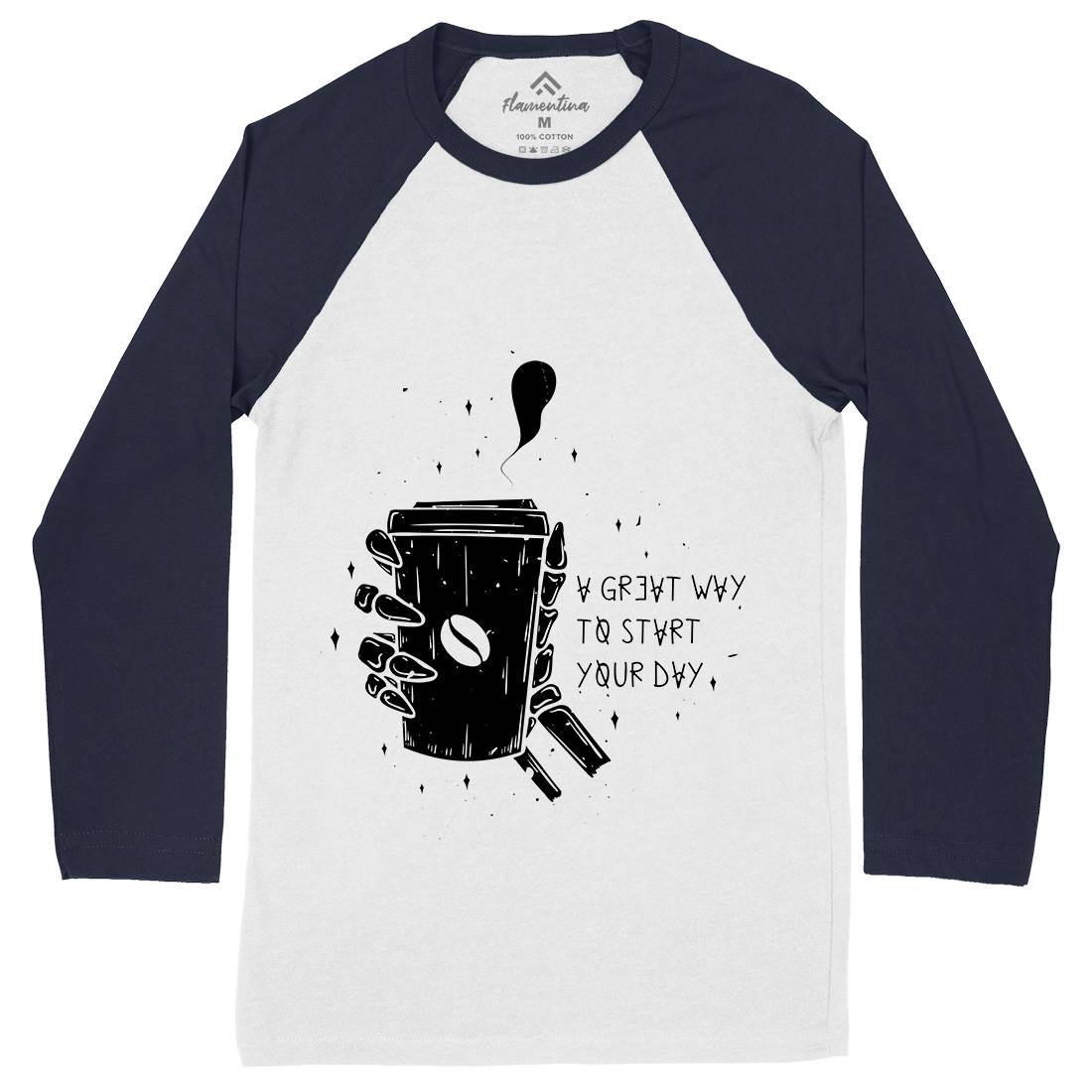Morning Coffee Mens Long Sleeve Baseball T-Shirt Drinks D472