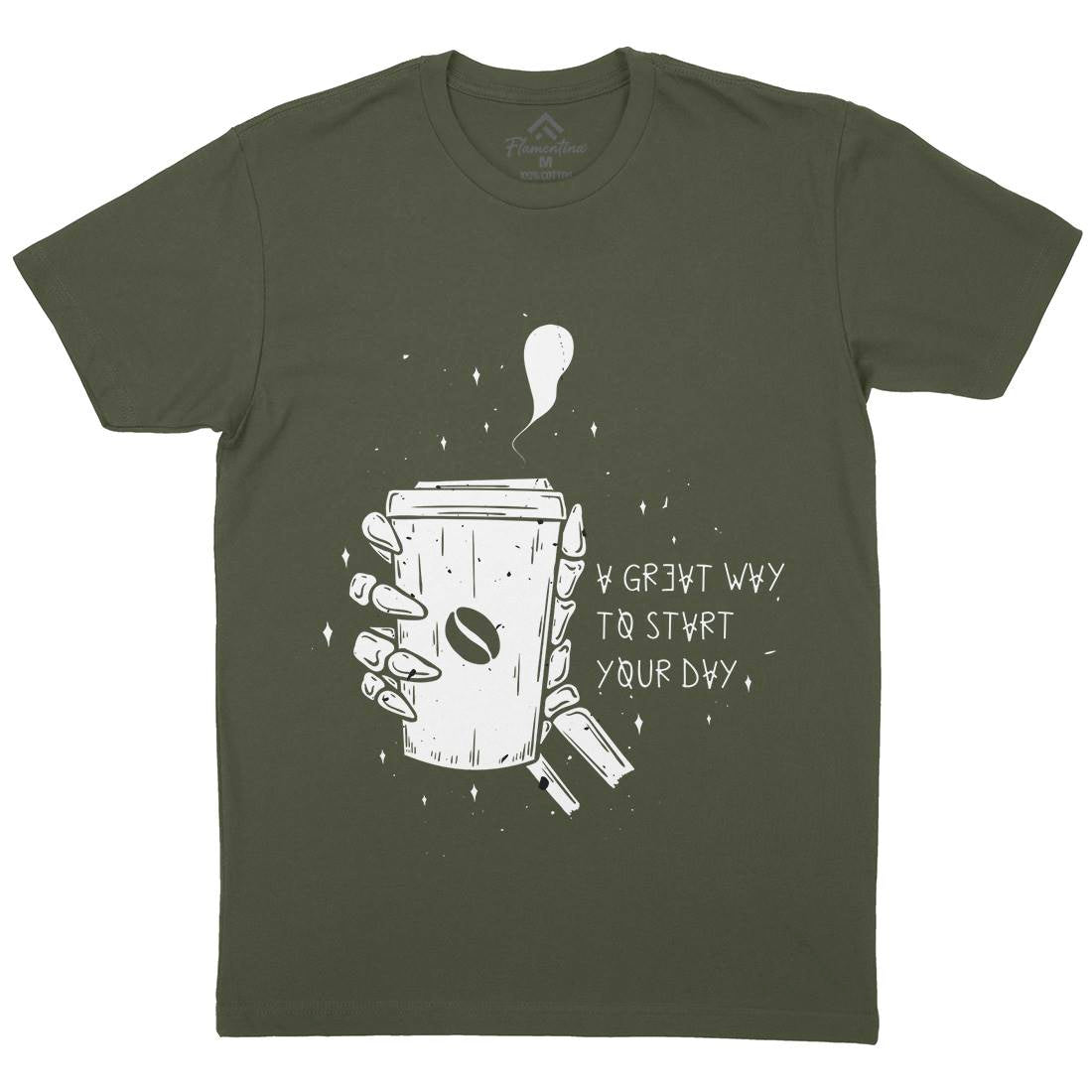 Morning Coffee Mens Organic Crew Neck T-Shirt Drinks D472