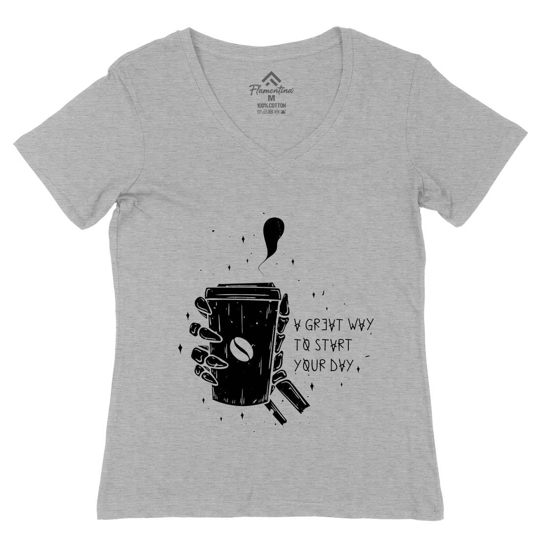 Morning Coffee Womens Organic V-Neck T-Shirt Drinks D472