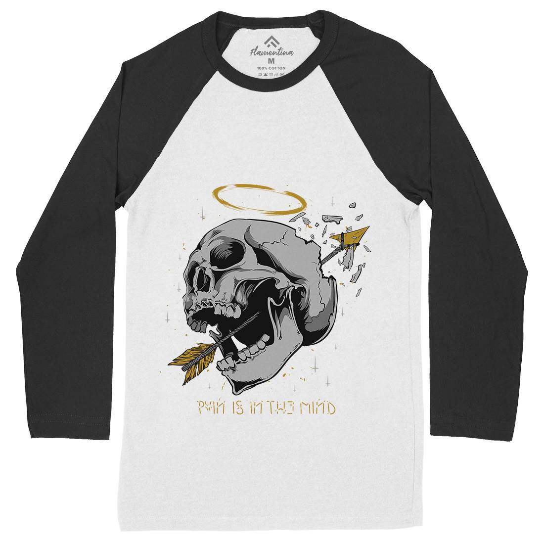 Pain Is In The Mind Mens Long Sleeve Baseball T-Shirt Quotes D479