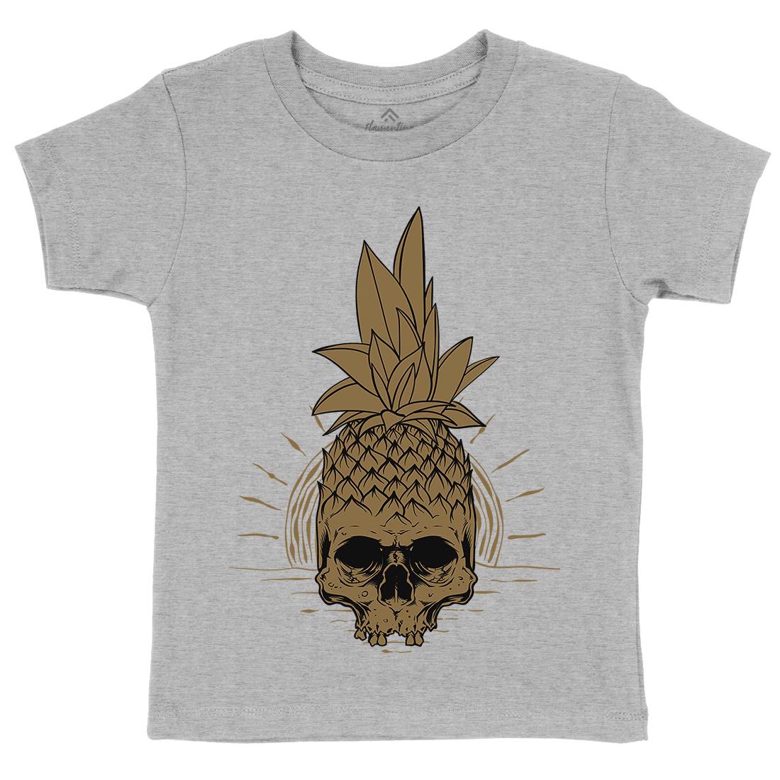 Pineapple Skull Kids Organic Crew Neck T-Shirt Holiday D480