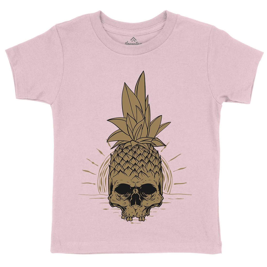 Pineapple Skull Kids Organic Crew Neck T-Shirt Holiday D480