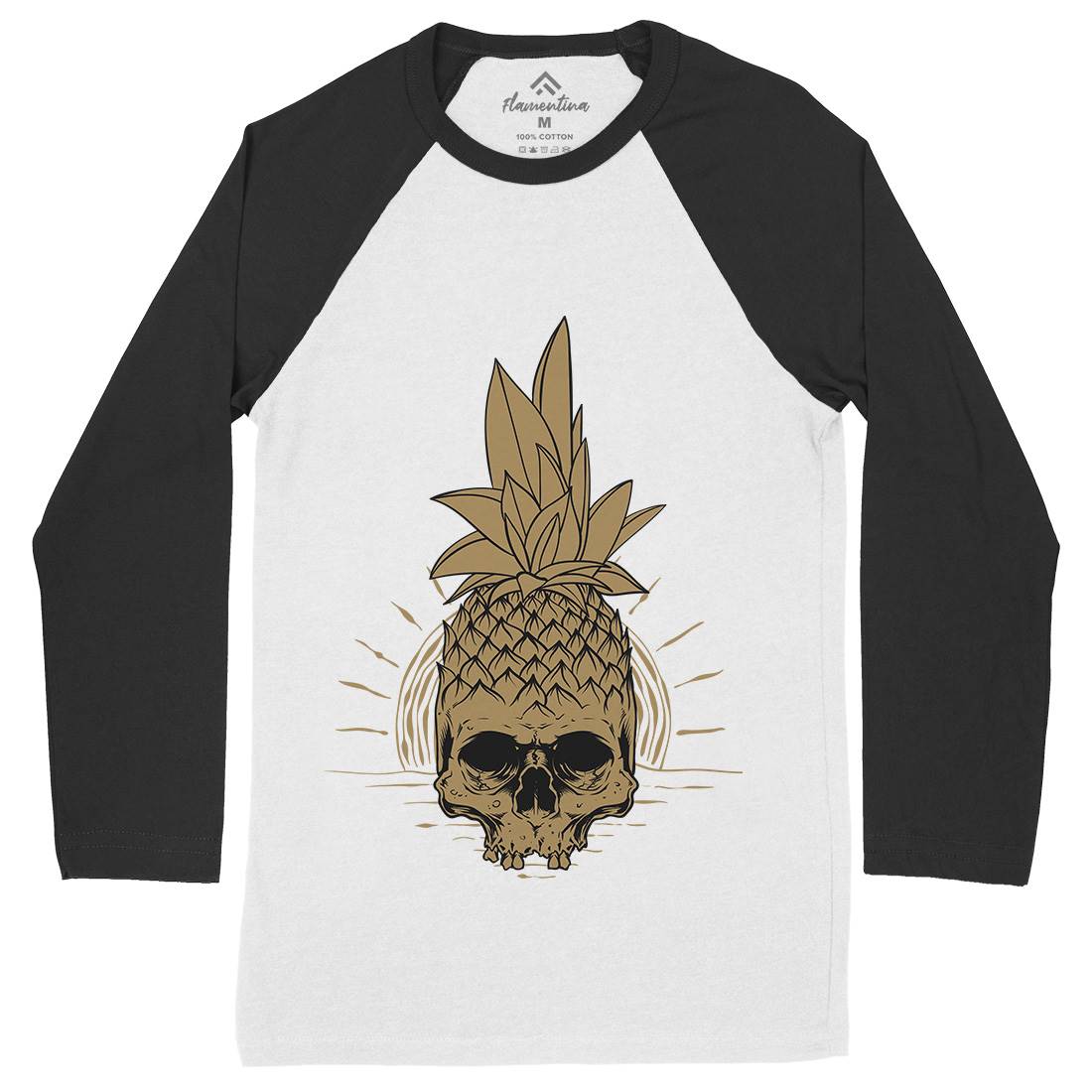 Pineapple Skull Mens Long Sleeve Baseball T-Shirt Holiday D480