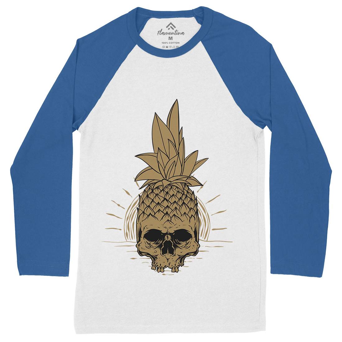 Pineapple Skull Mens Long Sleeve Baseball T-Shirt Holiday D480