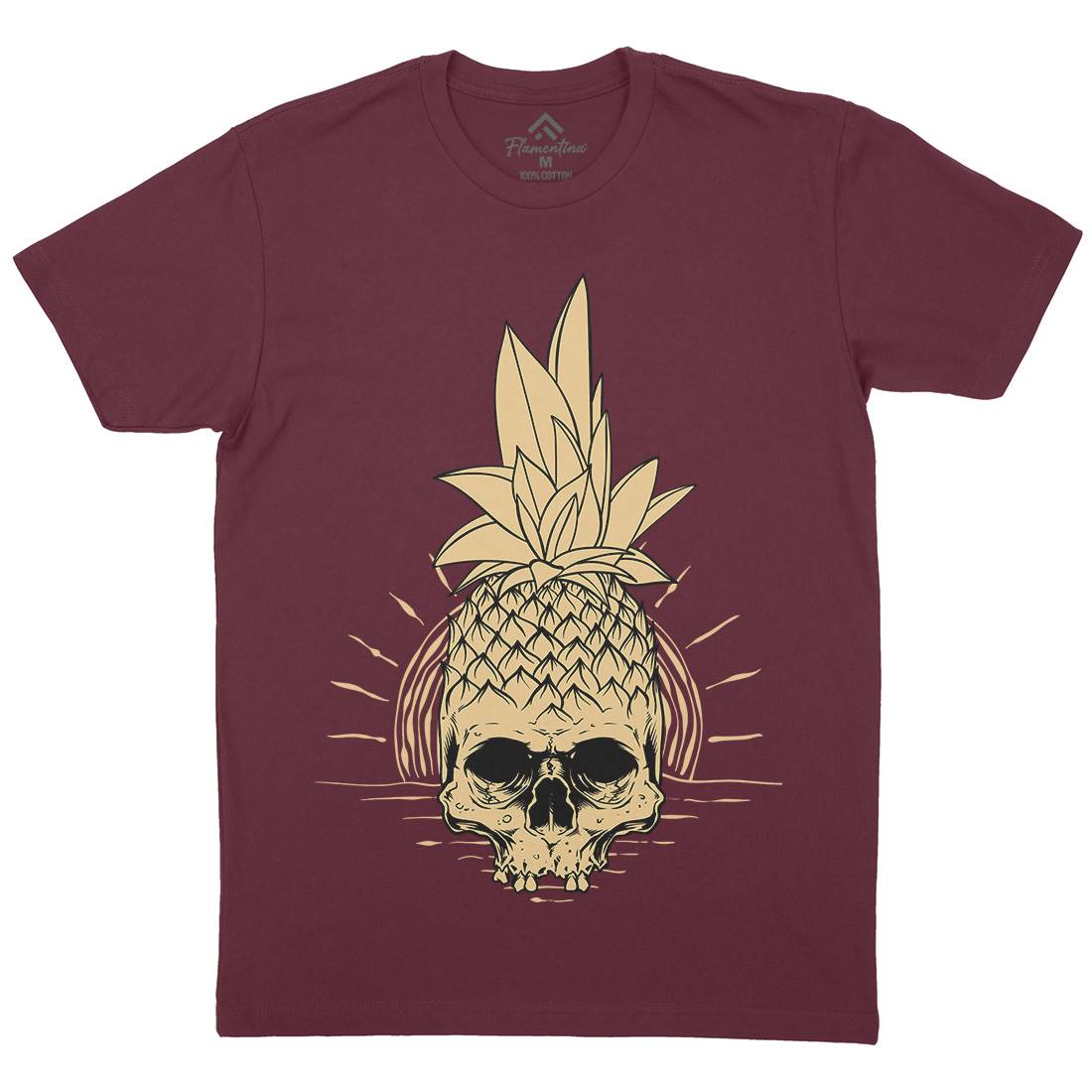 Pineapple Skull Mens Organic Crew Neck T-Shirt Holiday D480