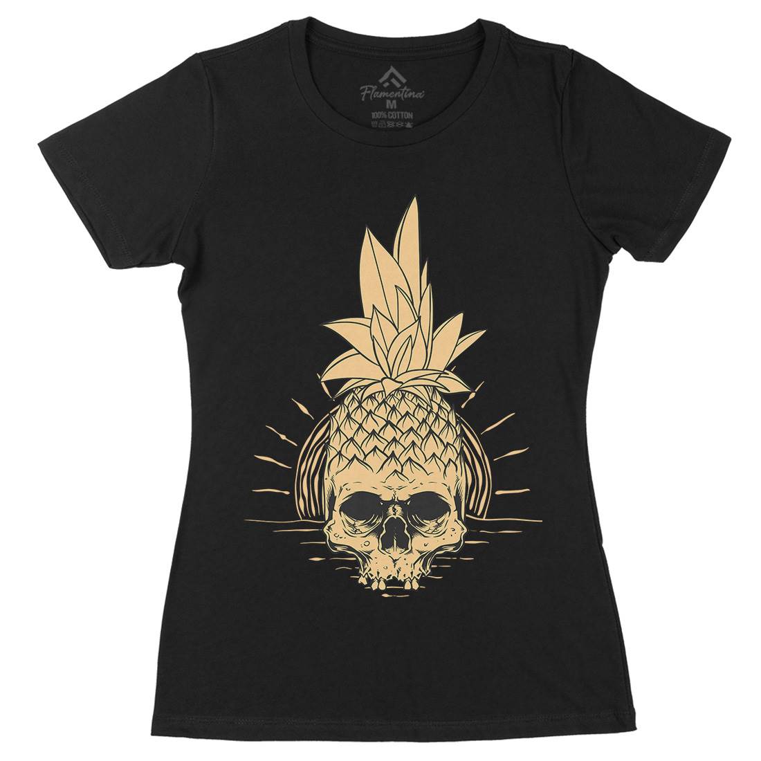 Pineapple Skull Womens Organic Crew Neck T-Shirt Holiday D480