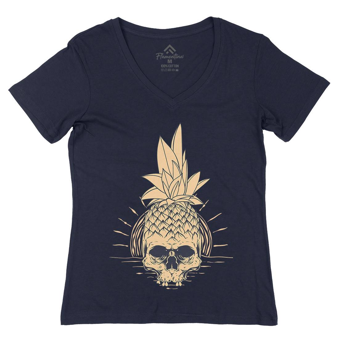 Pineapple Skull Womens Organic V-Neck T-Shirt Holiday D480