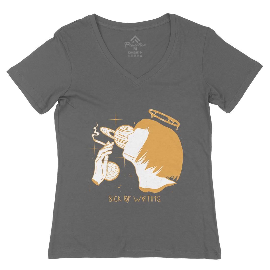 Sick Of Waiting Womens Organic V-Neck T-Shirt Space D486