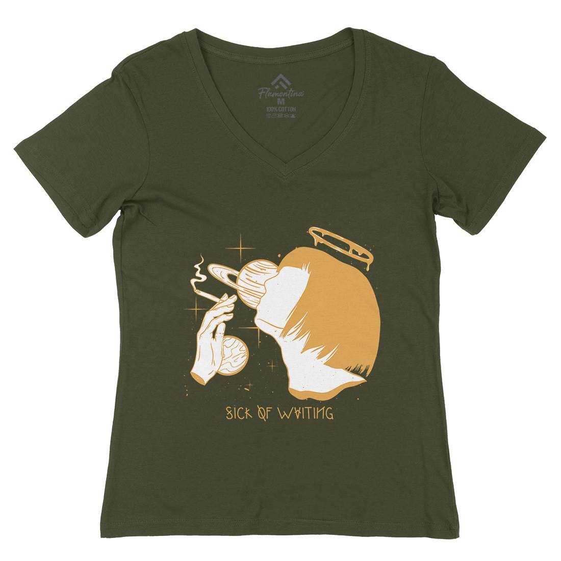 Sick Of Waiting Womens Organic V-Neck T-Shirt Space D486