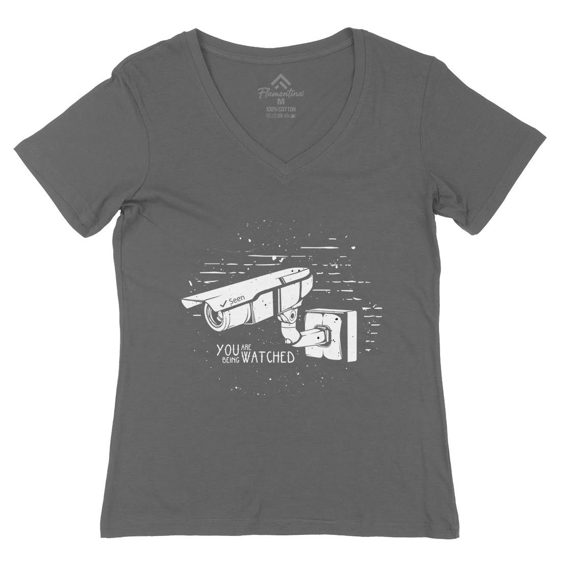 You Are Being Watched Womens Organic V-Neck T-Shirt Media D499