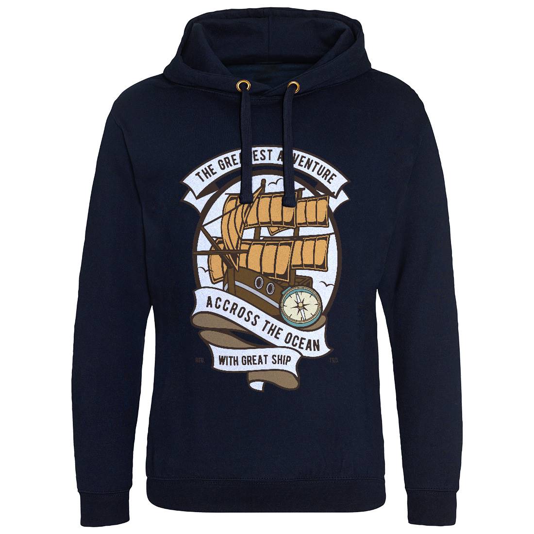 Across The Ocean Mens Hoodie Without Pocket Navy D500
