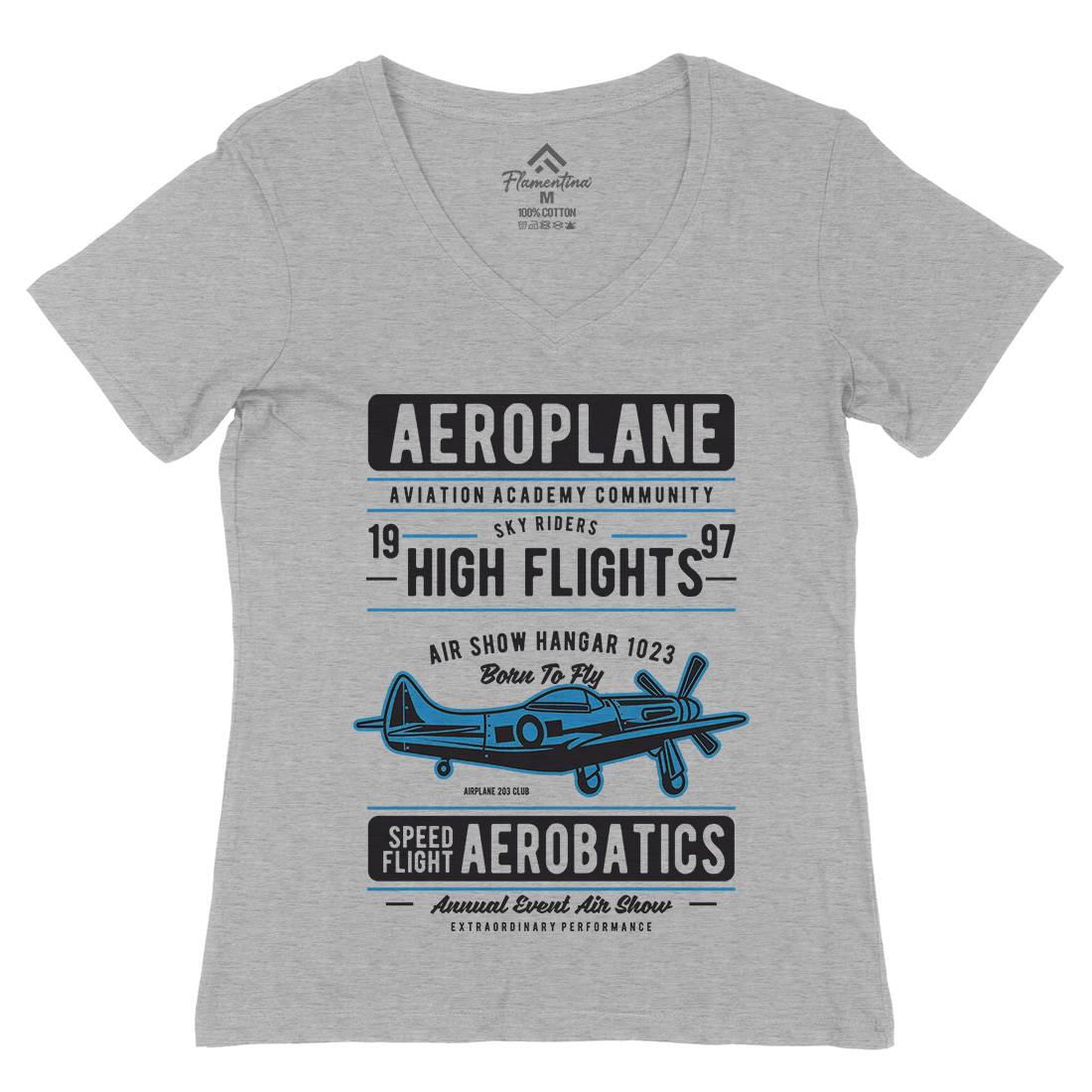 Aeroplane Womens Organic V-Neck T-Shirt Vehicles D501