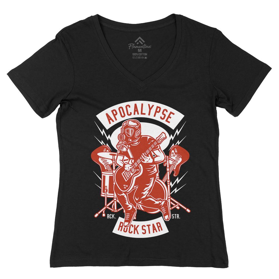 Apocalypse Rock Star Womens Organic V-Neck T-Shirt Music D503
