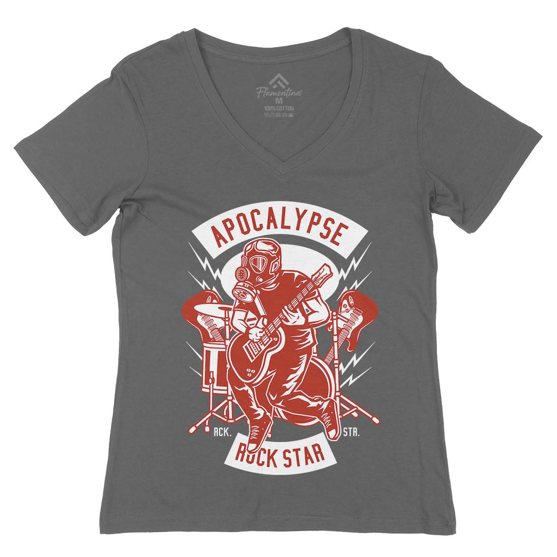 Apocalypse Rock Star Womens Organic V-Neck T-Shirt Music D503