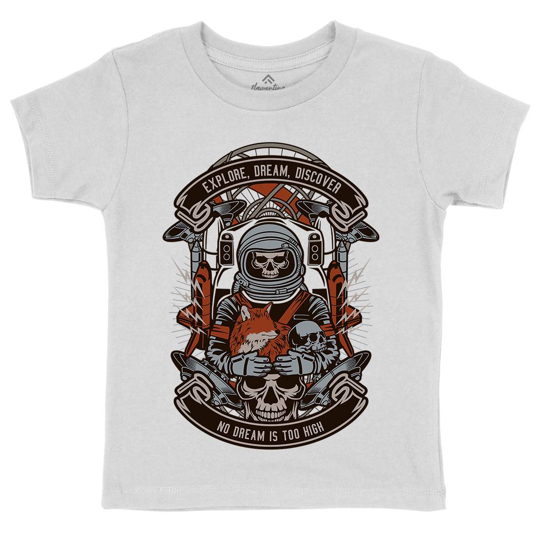 Astronaut Skull Kids Organic Crew Neck T-Shirt Space D505